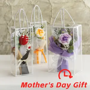 Handmade Crochet Flowers Bouquet, Knitted Wool Carnation Rose in Gift Box, Artificial Flowers Birthday Present for Women, Wife, Mother’s Day Gifts for Mom, Grandma, Poppy for Memorial Day and Veterans Day