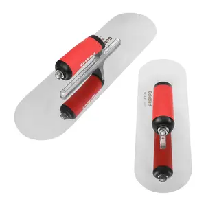 #fathersdaygift Goldblatt 2 Pack Pool Trowel Stainless Steel with Soft Grip Handle, Includes 16'' x 4-1/2'' & 14'' x 4'' Finishing Trowels Set, Lightweight Alloy Mounting, Round End