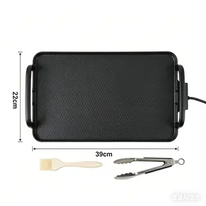 Smoke-free electric grill pan, suitable for family gatherings; nonstick grill pan; indoor grill rack combo (2-in-1); nonstick coating; can simultaneously cook steak/oysters/kebabs; multi-person barbecue grill; adjustable temperature; includes an oil colle