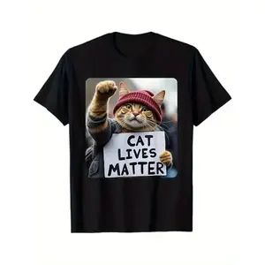 FEEGO Funny Cat Graphic Cotton T-Shirt for Men - Breathable, Stretchy Crew Neck Tee with Geometric Design, Perfect for All Seasons Oversized Anime Golden Skull graphic  tee