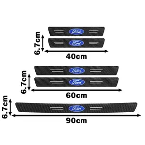 1/4/5Pcs Carbon Fiber Leather Car Door Sill Threshold Anti-Scratch Protector Strip Sticker Auto Accessories For Ford Focus 2 3 Fiesta Mondeo Mustang Transit Fusion Kuga Ranger Escort Explorer Car Door Trim Sticker