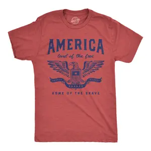 Mens Funny T Shirts America Land of The Free Home of The Brave Graphic Patriotic Novelty Tee for Men Mens Funny T Shirts Cool Vintage Fashion T-Shirt Gift Classic Menswear Patriotic Apparel for Men Novelty Tees Red -