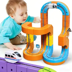 Electric Train Track Set for Kids Ages 4-8 , Modular 3d infinity track with Motorized Train and Traffic Signs, Anti-Gravity Flexible Race Tracks ,STEM Building Toy for Kids (127PCS) Stem Learning