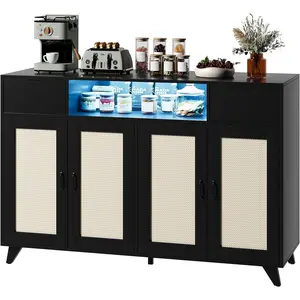 Rattan Sideboard Buffet Cabinet with 2 Drawers storage  (black1)