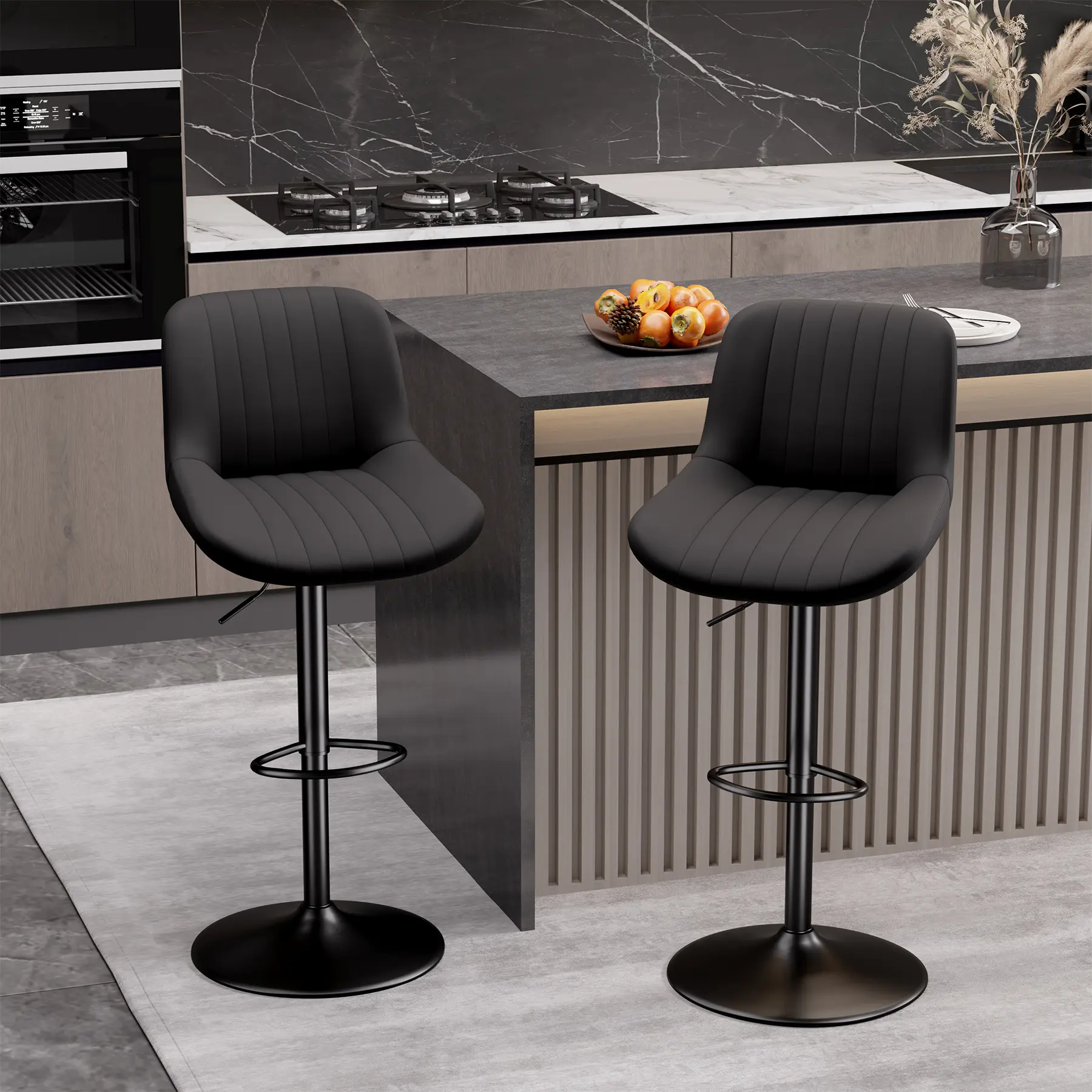 Bar Stools Set of 2, Adjustable Modern Swivel Bar Stools with Backs, Counter Height Performance Fabric Island Chairs for Home Kitchen Waterproof and anti-stain