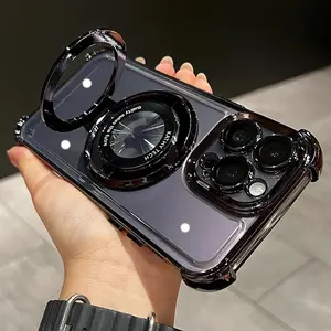 Luxury Wireless Charging Magsafe Ring Bracket Phone Case for IPhone 11 12 13 14 15 16 17 Pro Max Plus Transparent Magnetic Bumper Cover