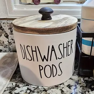 Round Dishwasher  Container for Kitchen Decor and Accessories, Wooden Laundry Detergent  Container with Lid, Kitchen Storage Container for Laundry Detergent