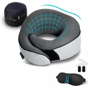 Travel  Pillows for Airplanes, Sleeping Essentials for Long haul Flights, 360?  Support,  and Airplane Kit with 3D Contoured Eye Mask, Earplugs and Luxury Mesh Bag (Adult, Grey)