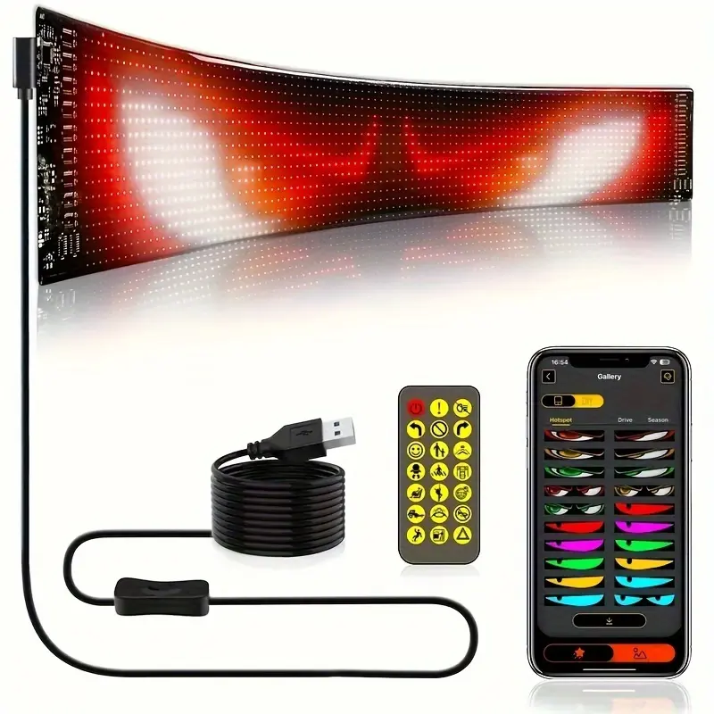 Automotive Flexible LED Display Screen With Animated Flashing Demon Eye APP Programmable Soft LED Display Screen 5V Programmable Automotive LED Indicator Light Automotive Decorative Accessories