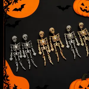 Jewellery4-piece Rhinestone Skeleton Drop Earrings and Princess Flower Therapy Bracelet Set for Women's and Men's Halloween Christmas Party Holiday Outfits Jewellery