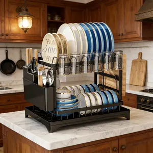 Small Kitchen Savior! Countertop Dish Rack with Knife Holder + Double-Layer Drainage