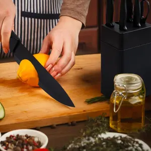 Kitchen Knife Set with Knife Block,7-Piece Kitchen Knife Block Set, Knife Set with Block with Built-In Sharpening Block,Dishwasher Safe