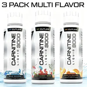 (Flash Sale: 3 Bottles) Cutler Nutrition Multi-Flavor Carnitine Liquid Supplement 3000, Fitness Sport Beverage Variety Pack