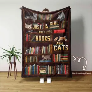 Just A Girl Who Loves Books And Cats Blanket Book And Cat Blanket For Gift Christmas Gift Medium Size 50x60