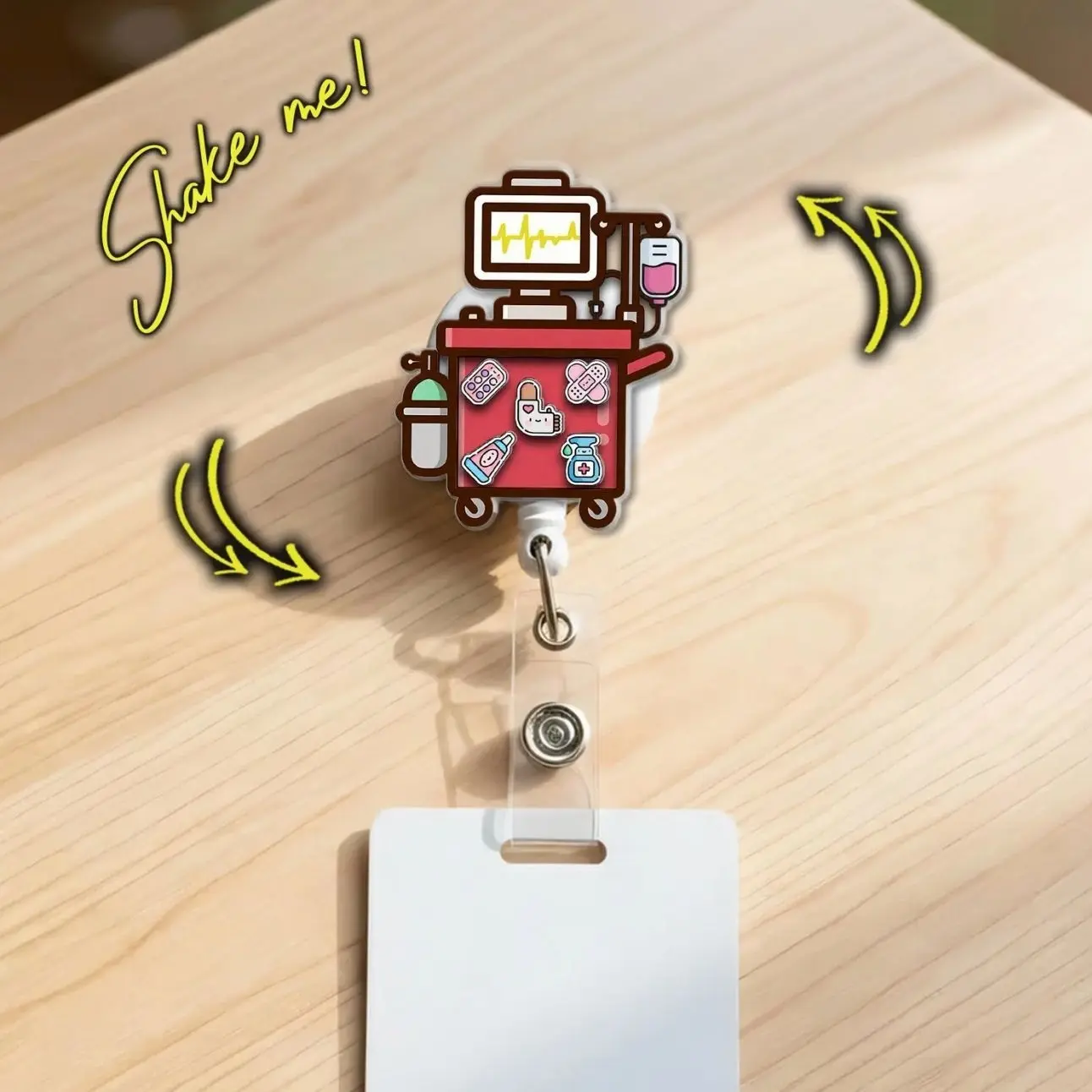 Crash Cart Shaker Badge Reel, Nurse Healthcare Worker Retractable Medical ID Holder JTQ