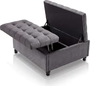 36'' Large Square Storage Ottoman, Lift Top Storage Ottoman Coffee Table with Tufted Upholstery and Wood Legs, Ottoman with Storage for Living Room, Bedroom, 44.6 Gallon, 300 Lbs