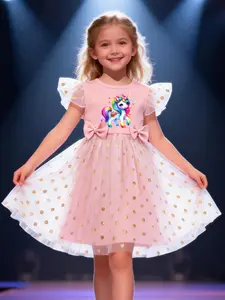 Girls' Spring Summer Princess Dress, Unicorn Print, Butterfly Knot, Sleeveless, Round Neck, Casual Style, Daily Wear, Birthday
