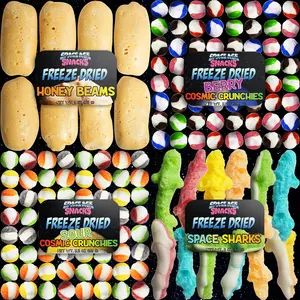 The 4 Pack - Freeze Dried Candy Sample Pack with Freeze Dried Space Sharks, Sour and Berry Cosmic Crunchies and Honey Beams