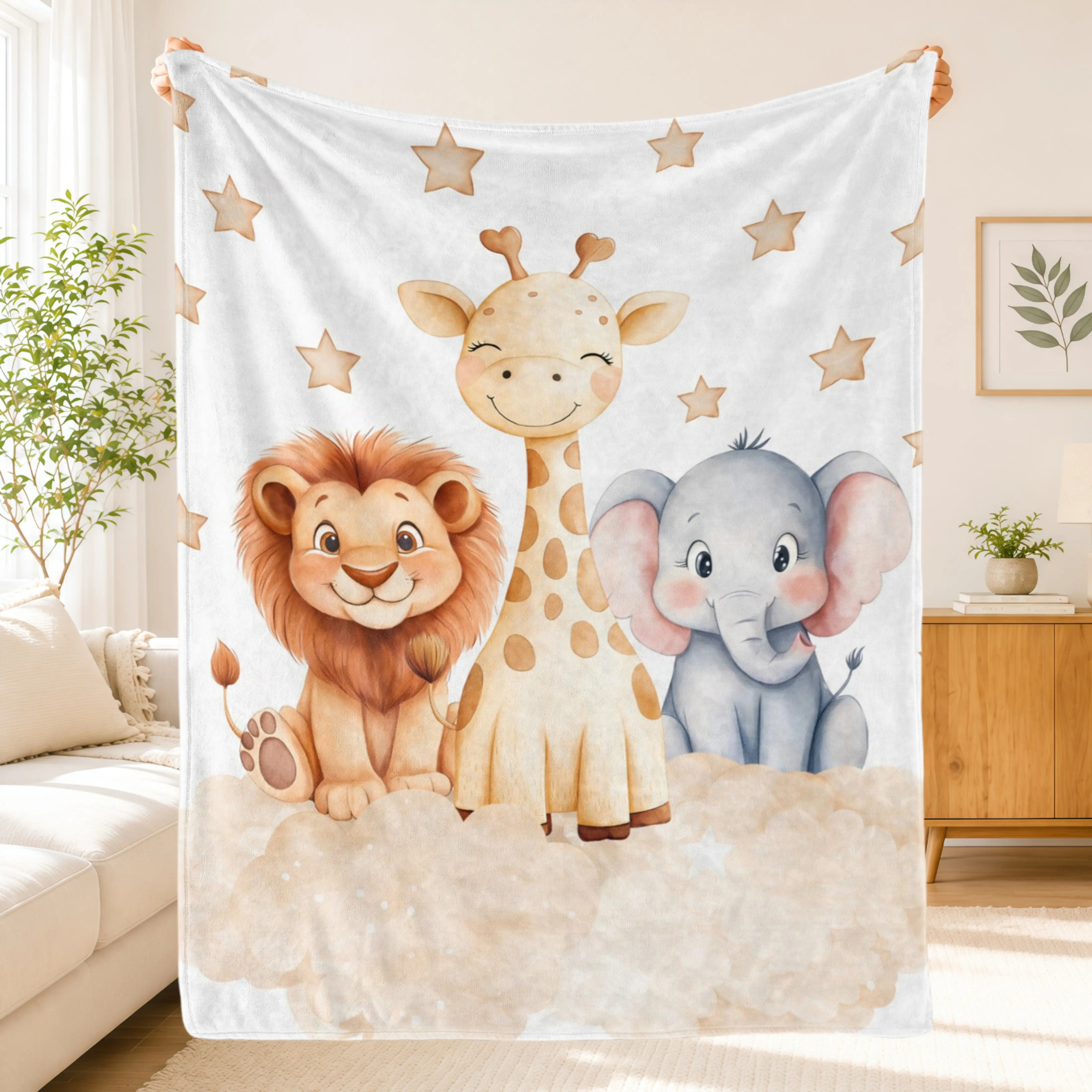 Funny Safari Animal Blanket Soft Flannel Throw Blanket,Cute Cartoon Jungle Animal Elephant Giraffe Lion Print Cozy Lightweight Blanket for Kids Baby Bed Couch Sofa Room Decor,Birthday Christmas Gift for Boys Girls