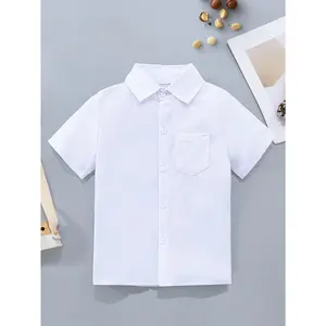 Back-to-school Season Classic Minimalist Academic Style Pure White Patch Pocket Short-sleeved Shirt Suitable for School, Banquets, Performances, Outings, and Vacation Activities
