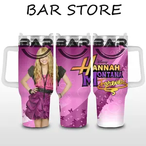 [Bar] Miley - Hannah Montana Forever #4 40oz Stainless Steel Tumbler with Handle – Smilers Music Fan Insulated Mug, Hannah Montana Series 20th Anniversary Style Cup, Leakproof Travel Gift