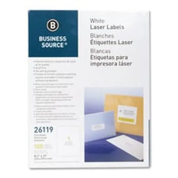 Business Source Mailing Labels, Full Sheet, Laser 8.5 in. x 11 in., 100-PK, White