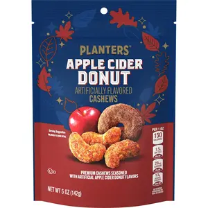 Apple Cider Donut Cashews, Cooking & Baking Nuts & Seeds, Flavored Cashews, Fall Snacks, Cashew, Party Snack, Plant-Based Protein, 5 oz Bag