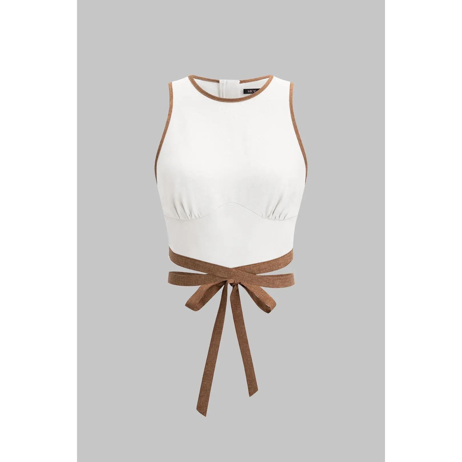 Contrast Binding Round Neck Tie-Up Tank Top