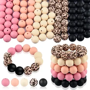 ASTARON 100 Pcs 15mm Silicone Beads for Keychain Making, Pink Black Silicone Round Beads Bulk for Bracelets Pens Crafts Supplies