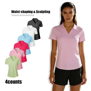 Women's Solid Color Sports Polo Shirt, Breathable Comfortable Short Sleeve Collared Top for Golf Baseball Tennis, Ladies Sportswear Athletic Activewear for All Seasons