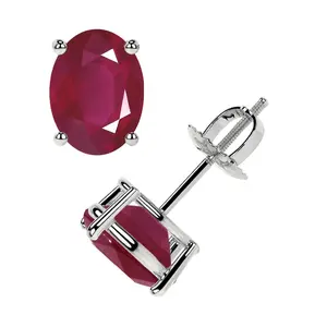Classic Four Prong Oval Cut Ruby Stud Earrings (3.10cttw)- ERB002-8X6-A