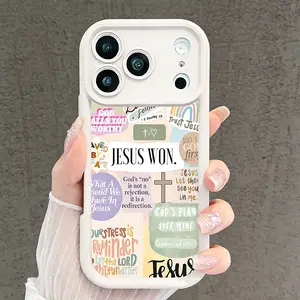 Jesus Won Bible Quote Phone Case for iPhone 17 16 15 14 13 12 11 Pro Max Plus Air Pink Sticker Collage Premium Soft TPU Shockproof Drop Protection Cover Aesthetic Trendy Phone Accessories Great Gift Idea TYJT260409012 Rustic Silicone cute