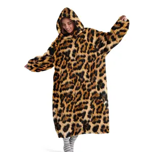hoodie blanket，Wearable Blanket，Hooded Blanket, Wearable Leopard Print Hoodie Blanket, Soft Flannel Digital Print, Sofa Cover, Home Leisure, Air Conditioning, Camping Travel Gift，Christmas Gift,Valentine's Day gift, Cozy Hooded Blanket