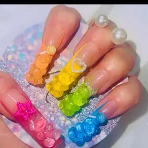 Luxury Nails Handmade Press On Nails with 3-D Charms Set of 10 Unique Design with Gems & Butterfly ABS Nails High-Quality Finish P1