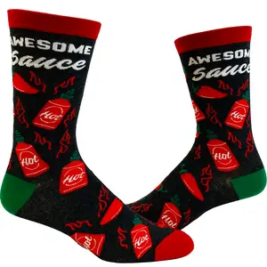 Men's Awesome Sauce Socks Funny Spicy Hot Sauce Lover Graphic Novelty Footwear Funny Graphic Socks Comfortable Fitted Spandex Cotton