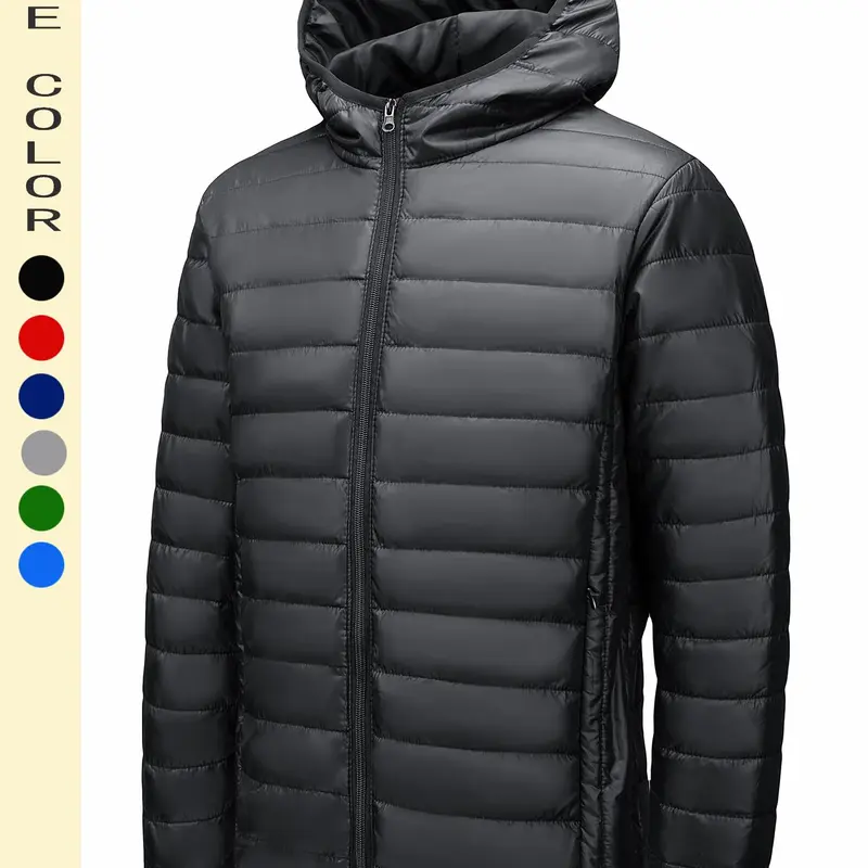 Men's Solid Zip Up Hooded Jacket, Regular Fit Casual Long Sleeve Pocket Hooded Outerwear for Fall & Winter, Men's Clothes for Daily Wear