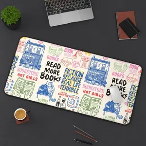 [SALE UP TO 50% + FREE SHIP] Bookish Hand Drawn Doodle Desk Mat Reading Fiction More Books Library Hot Girls Wine Office Decor Cute Work From Home Gaming Pad Mouse Pad