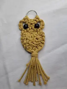 Handmade Macramé Owl Keychain - Mustard Yellow