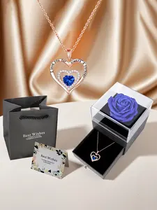 Luxury Heart Pendant Necklace with Rose Gift Box, Birthday Gift Jewelry, Perfect for Girlfriend, Lover, Mother, Friend, Valentine's Day, Mother's Day, Birthday