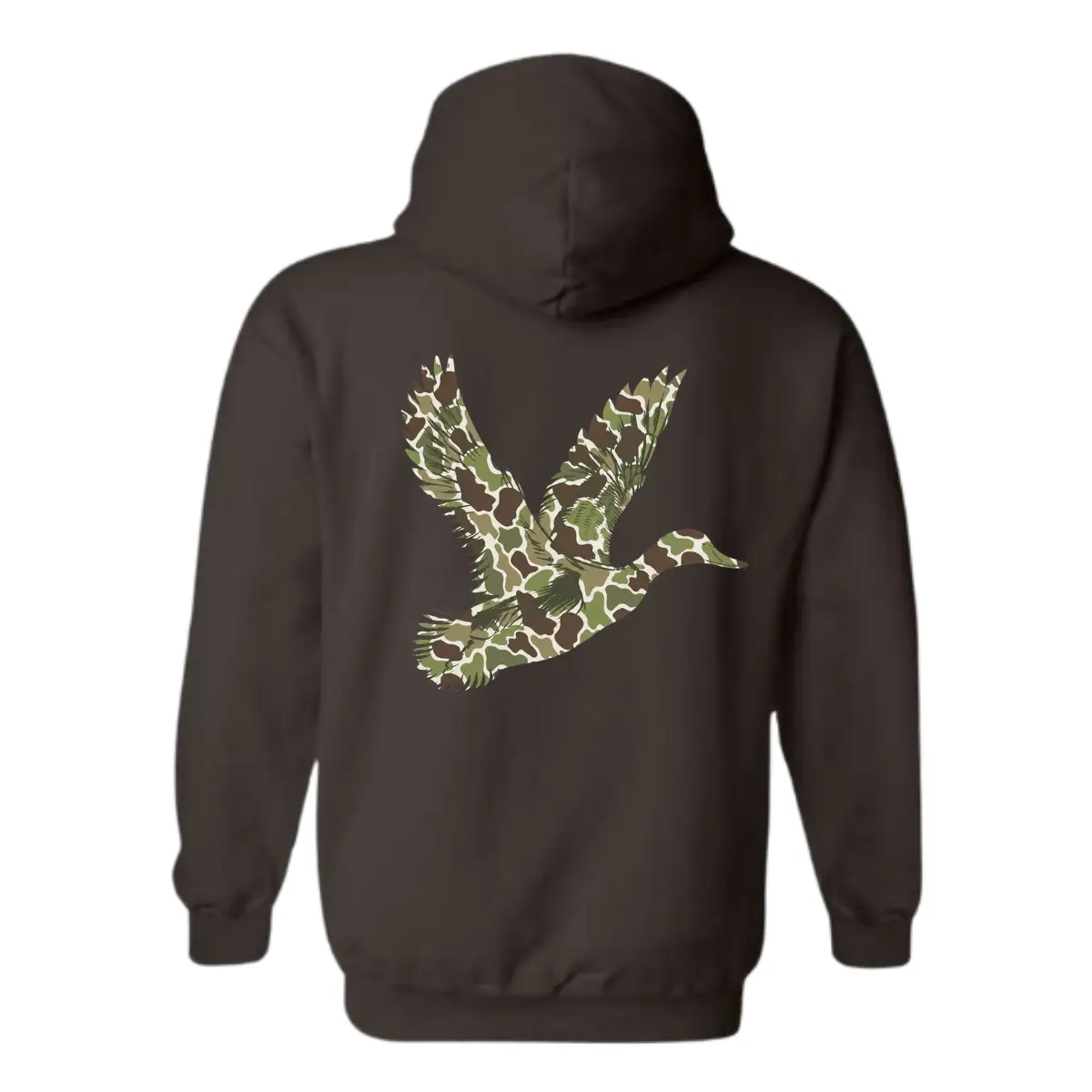Camo Duck Hoodie - Vintage Waterfowl Hunting Design with Flying Duck Graphic, Great Gift for Hunters and Nature Enthusiasts, Unisex Hoodie for Everyday Comfort Menswear Sweaters