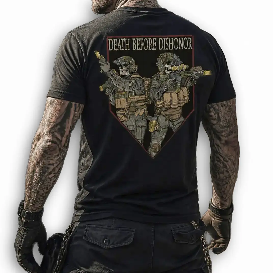 Death Before Dishonor Tactical T-Shirt, Special Forces Brotherhood Graphic, Military Honor Streetwear, Combat Readiness Veteran Tee