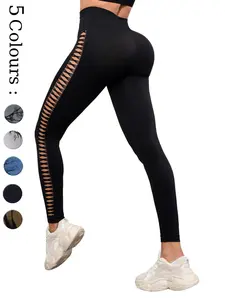 Women's Plain / Tie Dye Print Cut Out Leggings, Athleisure Fitness Leggings, Casual Comfy Breathable Skinny Pants for Yoga Gym Workout, Ladies Bottoms for Summer