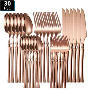 Stainless Steel Cutlery Set, 30-Piece Rose Gold Slim Waist Knife Fork Spoon Set, Suitable for Family Dinners, Holiday Gatherings, Wedding Essentials