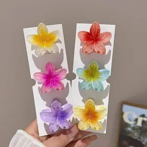 Hawaiian Gradient Hair Clips Flower Hair Claws Women Small Size Fashion Headwear Hairpin Crab Barrette Hair Accessories