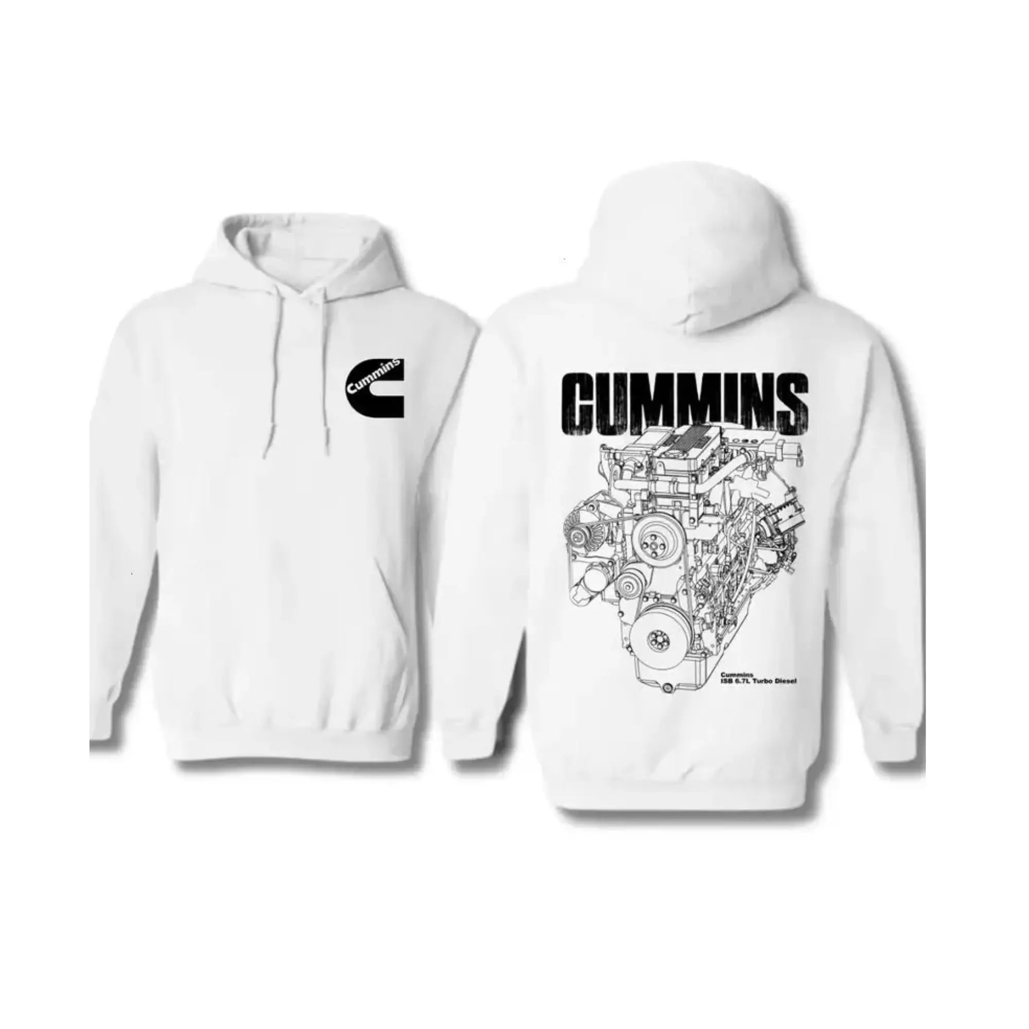 Cummiins Engine Graphic Hoodie for Gearheads & Diesel Lovers, Bold Mechanical Print, Perfect Unisex Pullover for Truck Meets & Garage Wear