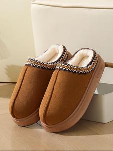 women's shoes, solid color fluffy plush slippers, casual soft comfortable dark brown home slippers,  2025 slippers for fall and winter