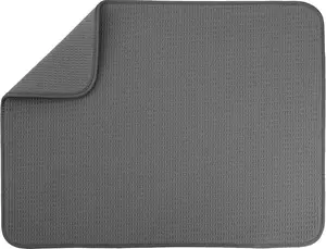 Dish Drying Mat XL, 18” x 24”, Absorbent Microfiber Kitchen Counter Mat, Dish Drying Pad for Dishes, Utensils, Pots and Pans, Extra Large, Charcoal