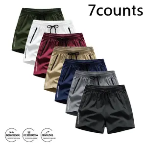 Men's 7-Pack Quick-Dry Athletic Shorts, Lightweight Ice Silk Fabric, Breathable & Moisture-Wicking Gym Shorts with Zipper Pockets, Casual Drawstring Running Shorts for Workout, Beach, Travel, and Summer Wear, Versatile Sportswear for Men