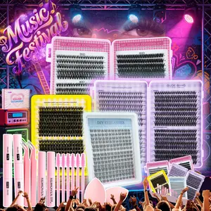 High-Capacity(Gift Box Set),30D-100D,Density. This comprehensive kit includes the eyelash clusters themselves, along with 2 dual-ended adhesives, 2 adhesive removers, 2 pairs of tweezers, 6 application brushes,and 2 makeup sponges.