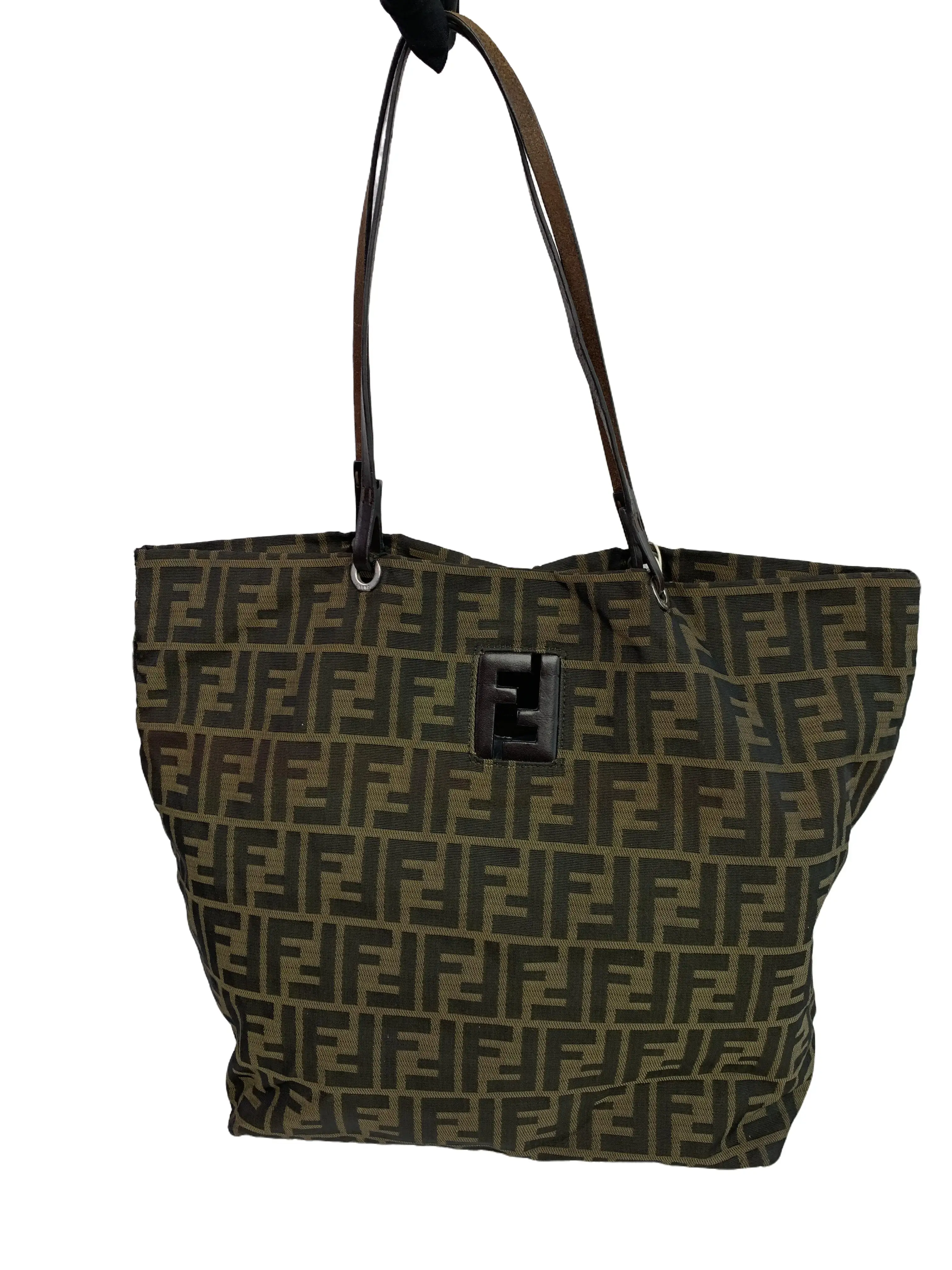 Pre-owned FENDI FF Zucchino Canvas Shoulder Tote Bag/FYJJ07905035/5035